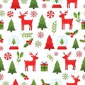Festive Christmas Seamless Pattern with Reindeer and Holiday Elements Royalty Free Stock Photo