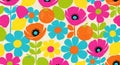 Vibrant Retro Floral & Fruit Seamless Pattern: Colorful Pop Art Background Texture Royalty Free Stock Photo
