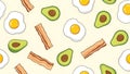 Keto Breakfast Seamless Pattern with Eggs, Bacon, and Avocado Royalty Free Stock Photo