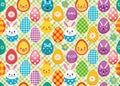 A Vibrant and Cheerful Seamless Pattern Featuring Easter Egg and Bunny Motifs on a Classic Checkered Fabric Background Royalty Free Stock Photo