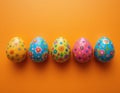 Colorful Floral Easter Eggs on Orange Background Royalty Free Stock Photo