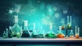 Vibrant Chemistry: Lab Flasks with Colorful Solutions. Generative ai Royalty Free Stock Photo