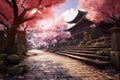 Vibrant cherry blossoms lining the Philosophers