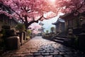 Vibrant cherry blossoms lining the Philosophers