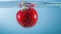 Vibrant cherry under clear water with sparkling air bubbles creates refreshing visual effect Royalty Free Stock Photo