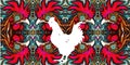 Vibrant chicken symmetrical seamless wallpaper vector graphics