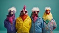 Vibrant Chickens In Colorful Jackets: A Creative And Fashionable Concept