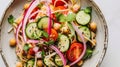 A vibrant chickpea noodle salad with fresh cucumber, tomato, pickled onions, and herbs, dressed in a light vinaigrette Royalty Free Stock Photo