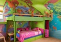 A vibrant children\'s room with colorful bunk beds, a play area filled with toys Royalty Free Stock Photo