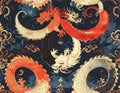 Vibrant Chinese Dragons Pattern on Dark Background Royalty Free Stock Photo