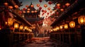 Vibrant Chinese Lanterns Illuminate Twilight Courtyard
