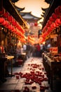 Vibrant Chinese New Year Street Market at Dusk: A Celebration of Tradition and Color