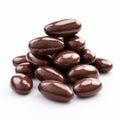 Vibrant Chocolate Almonds: Glazed, Rounded Shapes On White Background