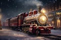 Vibrant Christmas red train. Generate Ai Royalty Free Stock Photo