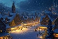 A vibrant Christmas village adorned with an abundance of twinkling lights, creating a joyful and festive atmosphere, A festive Royalty Free Stock Photo