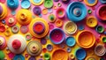 Vibrant circular paper art design featuring multicolored concentric rings and circles. Generative AI