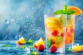 Vibrant citrus cocktail with mint and berries