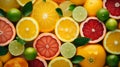 Vibrant citrus fruits, bursting with flavor and nutrition, artfully arranged in a bountiful display of nature\'s bounty