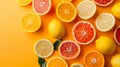 Vibrant citrus fruits on a yellow background