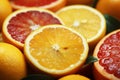 Vibrant citrus slices: close up captures the juicy allure of oranges and grapefruits