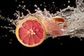 Vibrant Citrus Splash: Grapefruit on a Black Background - Generative AI