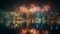 Vibrant city life ignites celebration with fireworks generated by AI Royalty Free Stock Photo