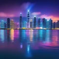 Vibrant city skyline at captivating wallpaper with colorful lights and dynamic urban city skyline at