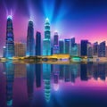 Vibrant city skyline at captivating wallpaper with colorful lights and dynamic urban city skyline at