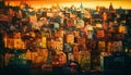 Vibrant city skyline in watercolor paint generated by AI
