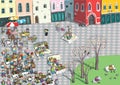 Vibrant City Square Cartoon