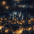 Vibrant cityscape with intense lighting in the night atmosphere (tiled