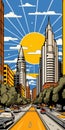 Vibrant Cityscape: San Jose In The Style Of Roy Lichtenstein