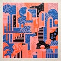 Vibrant Cityscape Tile Design With Bold Graphic Patterns