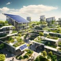 A Vibrant Cityscape Where Solar Panels. Ai Generated Image.