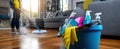 The vibrant cleaning supplies ready for a cheerful home makeover..AI generated image Royalty Free Stock Photo