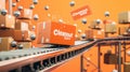 Vibrant cleanout sale concept with floating boxes and energetic design on an orange background
