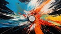 Vibrant Clock And Colorful Paint Splatters: Hyperrealistic Artistic Composition