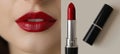Vibrant close up bold red lipstick with luxurious glossy texture in stunning macro photography