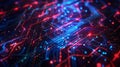 Vibrant close-up of a circuit board with red and blue electrical pathways