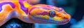 Vibrant Close-Up of a Colorful Python s Head, Showcasing Its Captivating Scales and Intense Gaze