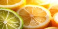 Vibrant close-up of fresh lemon and lime slices with sunlight Royalty Free Stock Photo