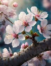 Vibrant close-up image of delicate cherry blossoms in full bloom