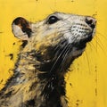 Realist Black And Yellow Rat Painting In Dramatic Environmental Portraiture Style