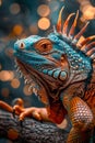 Vibrant Close Up Portrait of Blue Iguana with Spiky Crest against a Bokeh Background in Natural Habitat Royalty Free Stock Photo