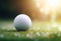 Vibrant Close-up Shot of Golf Ball on Tee with Beautifully Blurred Green Bokeh Background