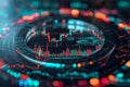 A vibrant close up view of a computer screen with an array of colorful lights creating a captivating display, A circular diagram Royalty Free Stock Photo