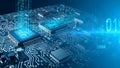 AI Processor and Digital Data Flow on Circuit Board Royalty Free Stock Photo