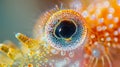 Vibrant closeup of a rotifers eye revealing intricate detail and coloration. .