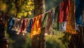 Vibrant clothesline in nature, drying garments in the summer sun generated by AI