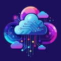 A vibrant cloud computing design with interconnected digital elements Royalty Free Stock Photo